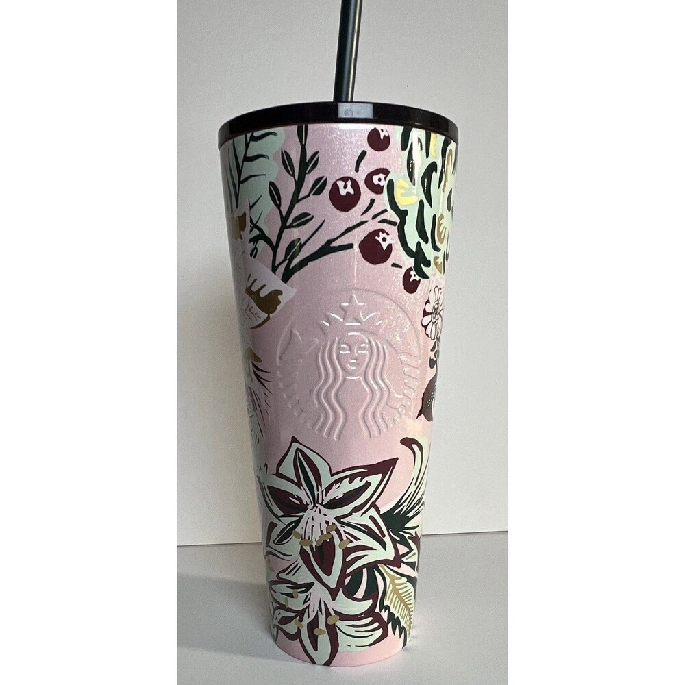 Starbucks Pink Floral Cold Cup Tumbler 24 fl oz with Lid & Straw (2022)